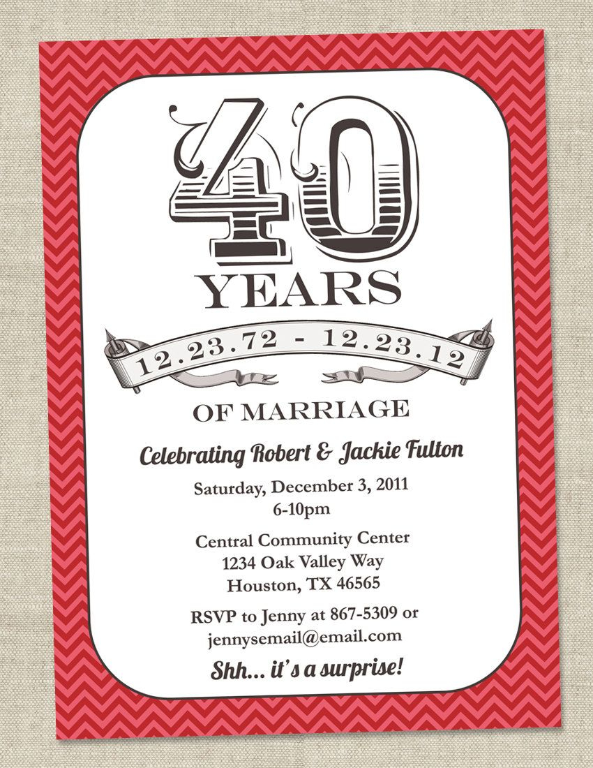 40Th Wedding Anniversary Invitations 40th Anniversary Invitation Ru Red Vintage Anniversary Party