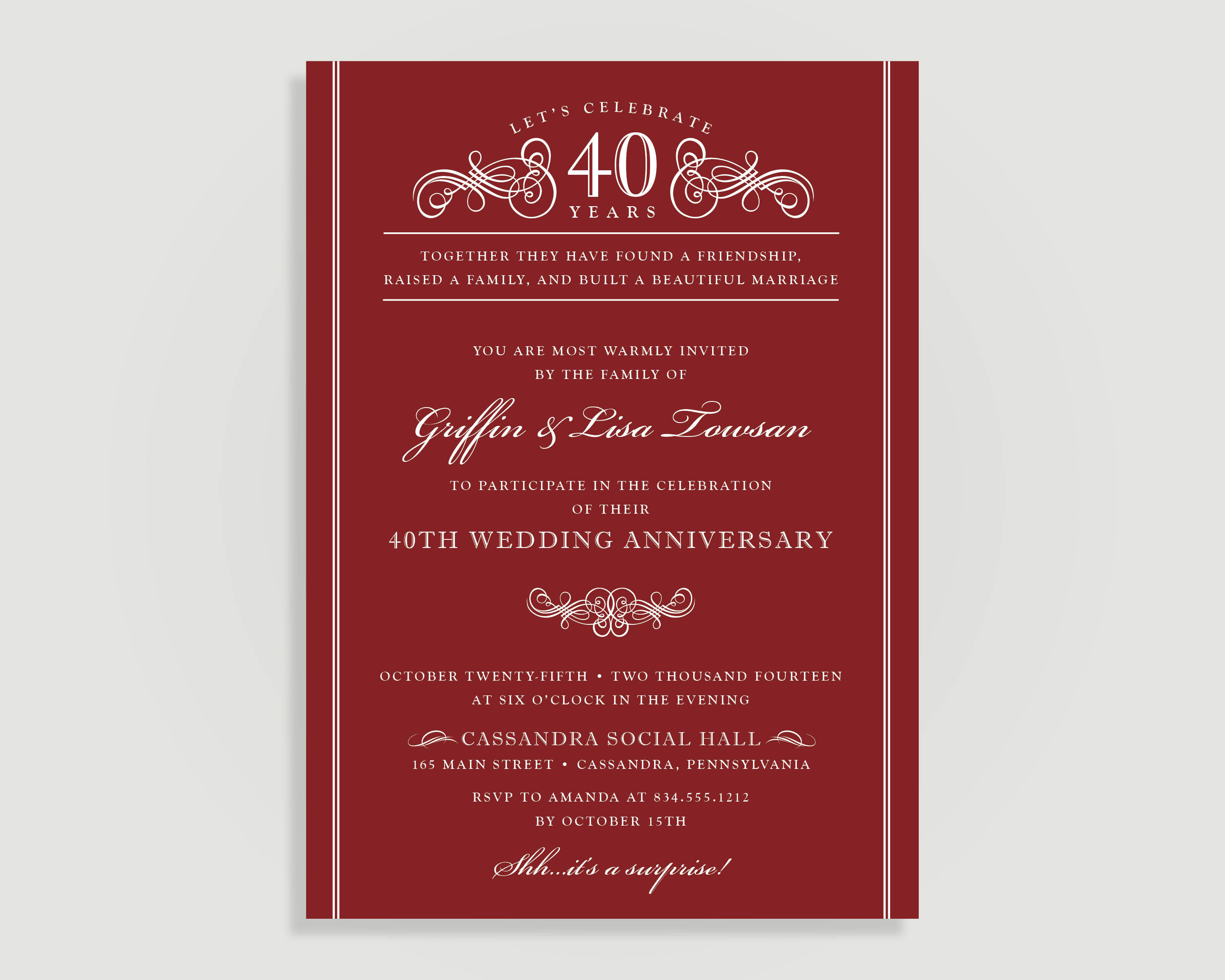 40Th Wedding Anniversary Invitations 40th Anniversary Invitations Ru Red Wedding Anniversary Etsy