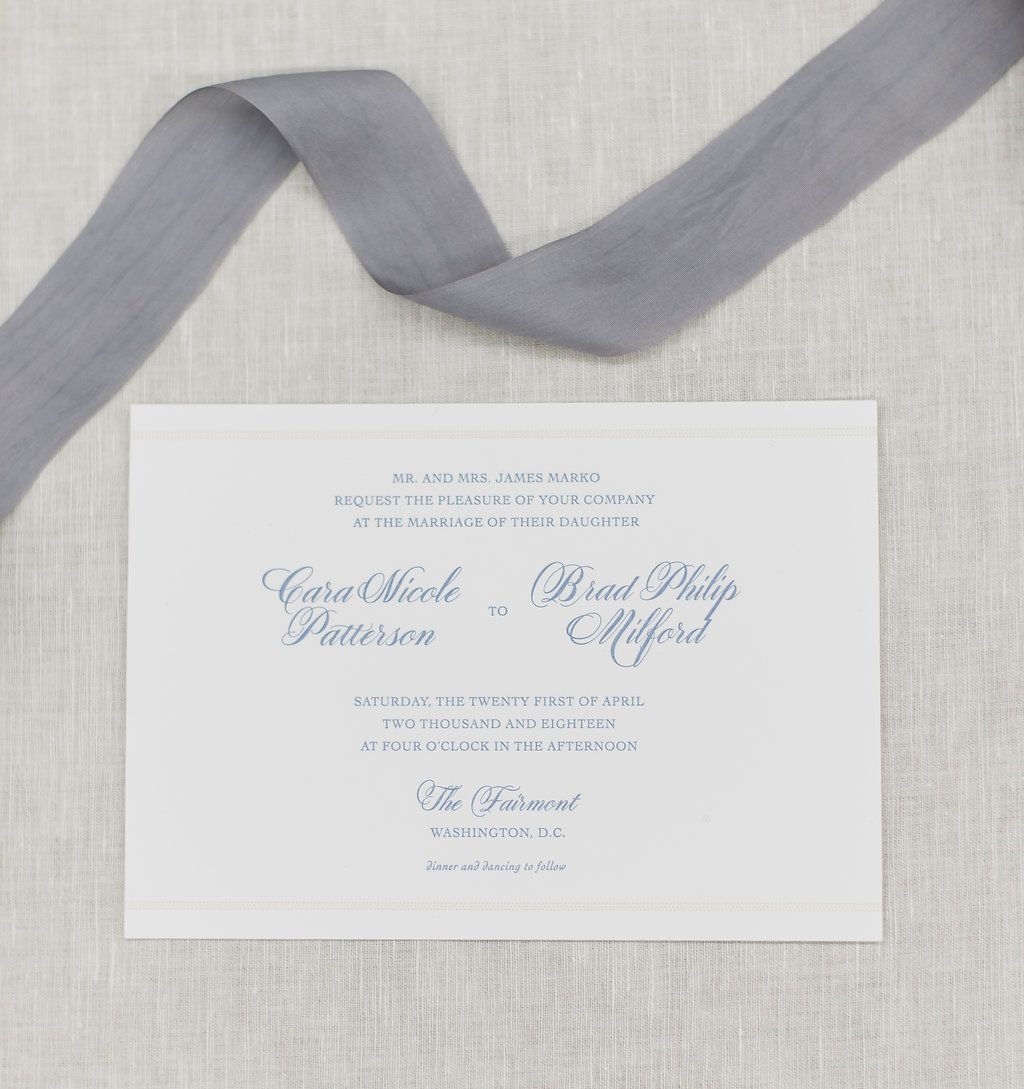 Affordable Letterpress Wedding Invitations Dusty Blue Classic Wedding Invitation Third Clover Paper