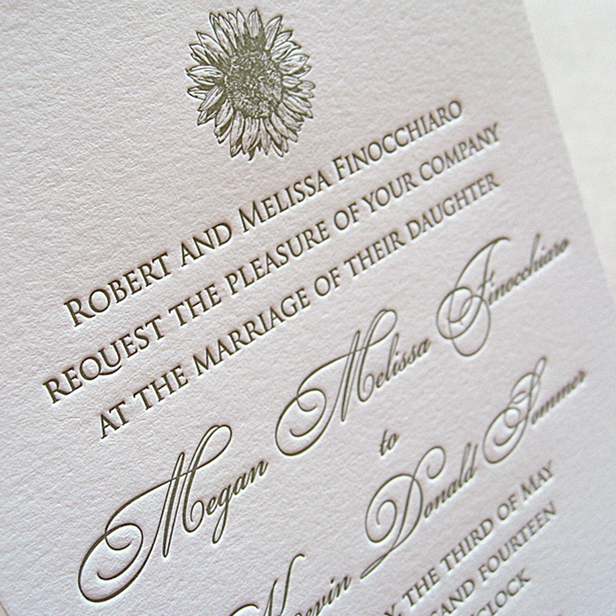 Affordable Letterpress Wedding Invitations Sunflower Letterpress Wedding Invitations Mospens Studio