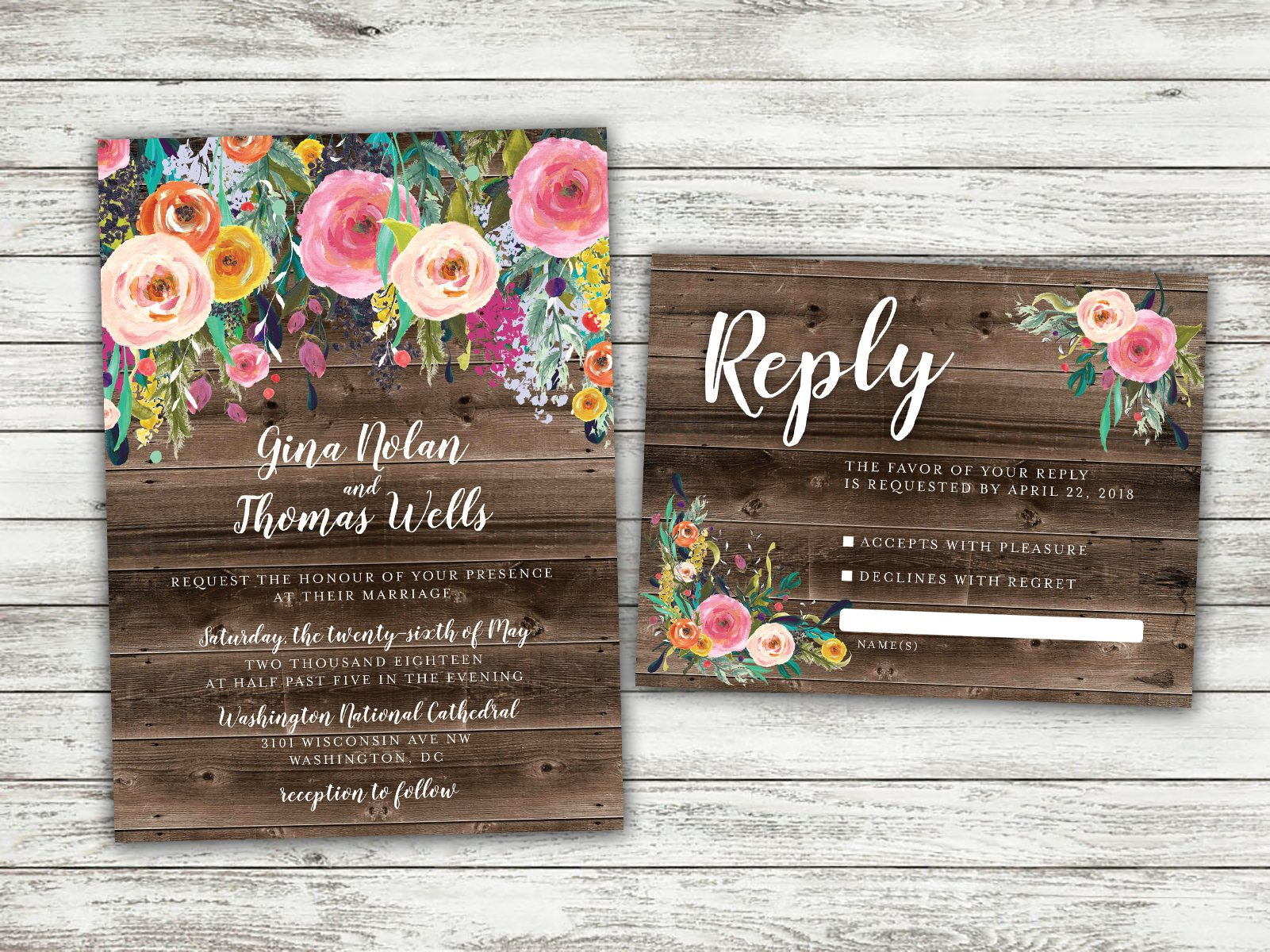 Country Chic Wedding Invitations Boho Country Wedding Invitation Rustic Floral Wedding Invitation