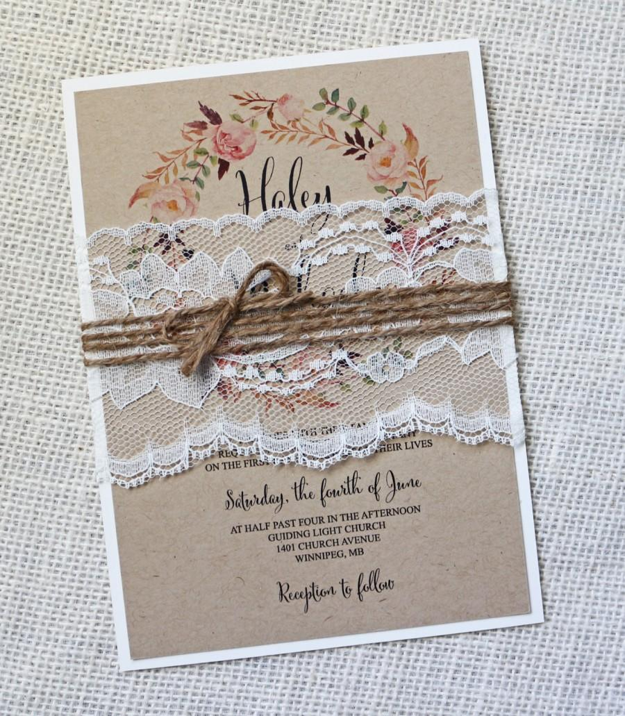 Country Chic Wedding Invitations Rustic Wedding Invitation Lace Wedding Invitation Vintage Wedding