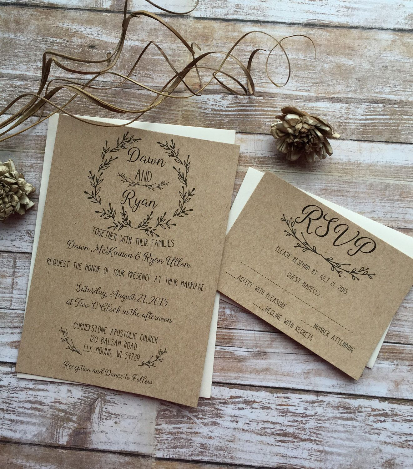 Country Chic Wedding Invitations Rustic Wedding Invitation Laurel Wedding Invitation Shab Chic