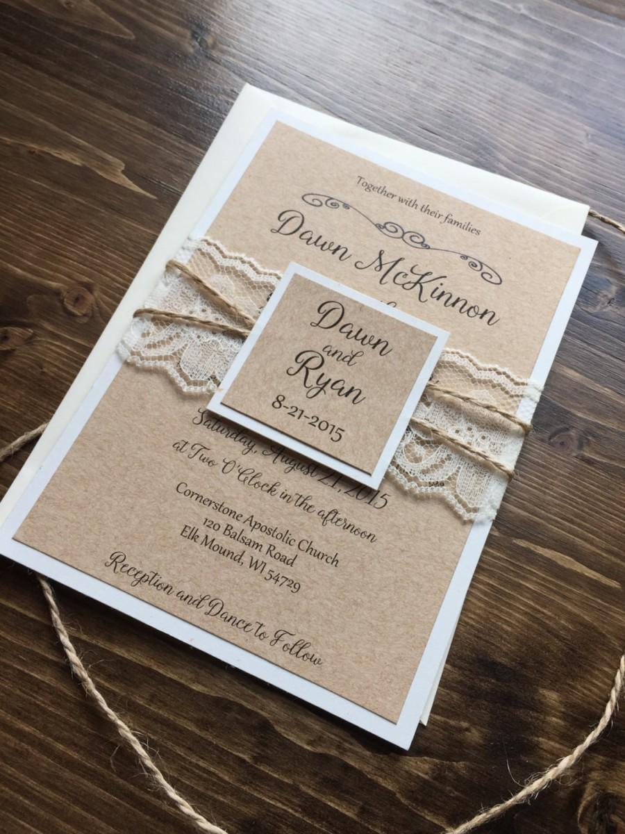 Country Chic Wedding Invitations Rustic Wedding Invitation Vintage Wedding Invitation Lace Wedding
