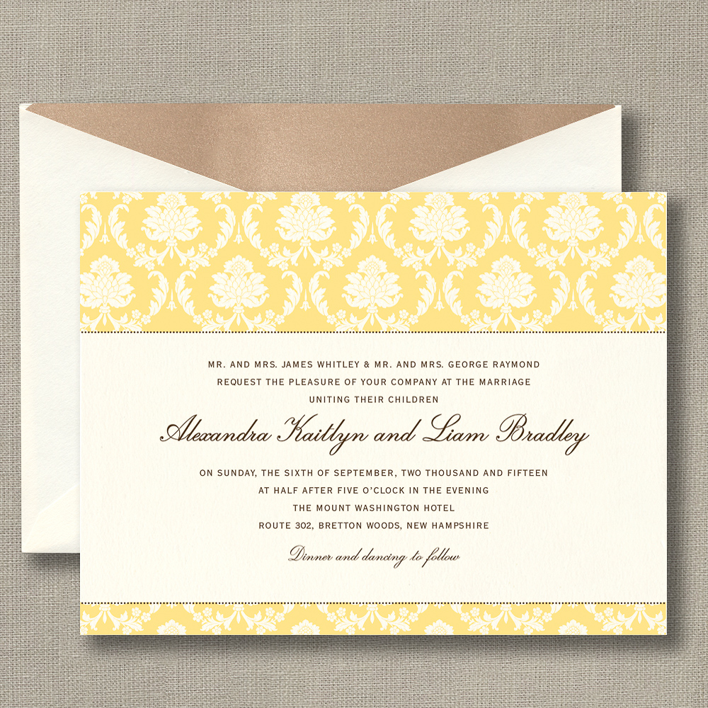 Damask Wedding Invitations Buttercup Yellow Damask Wedding Invitation Custom