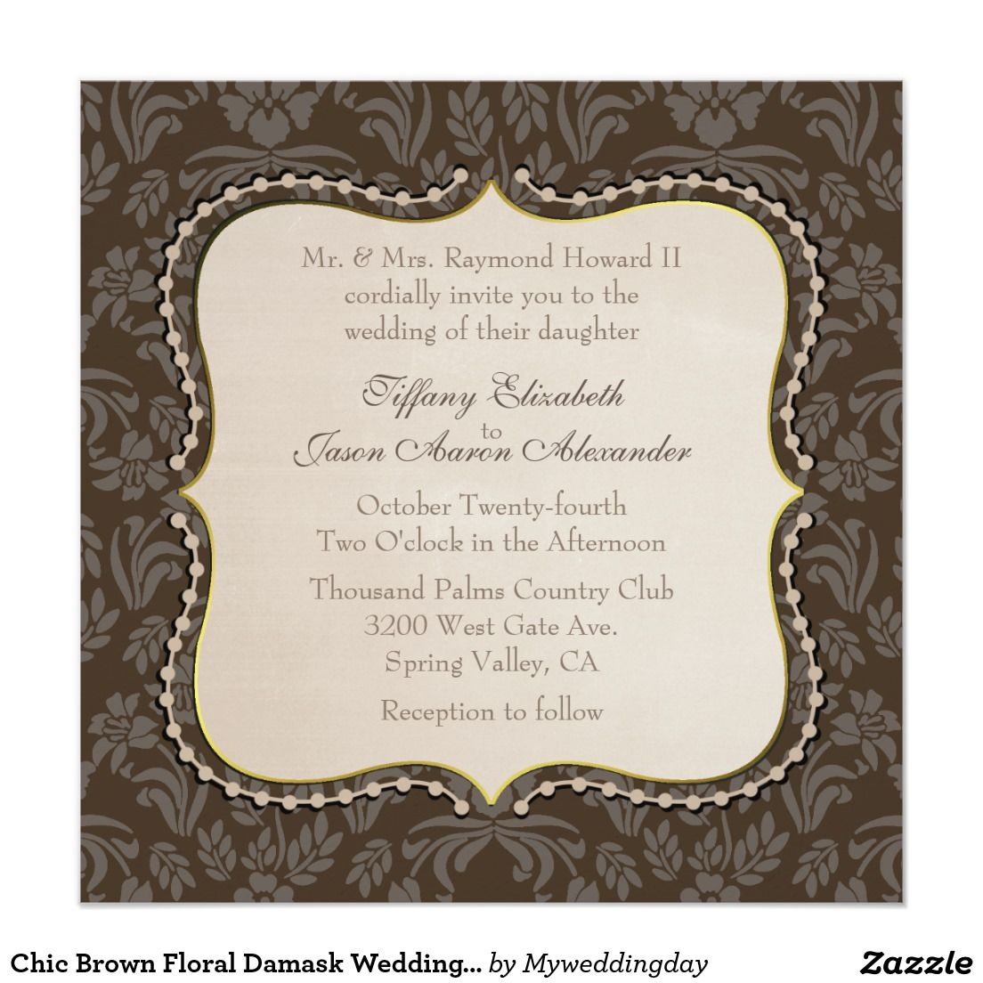Damask Wedding Invitations Chic Brown Floral Damask Wedding Invitation Wedding Invitations