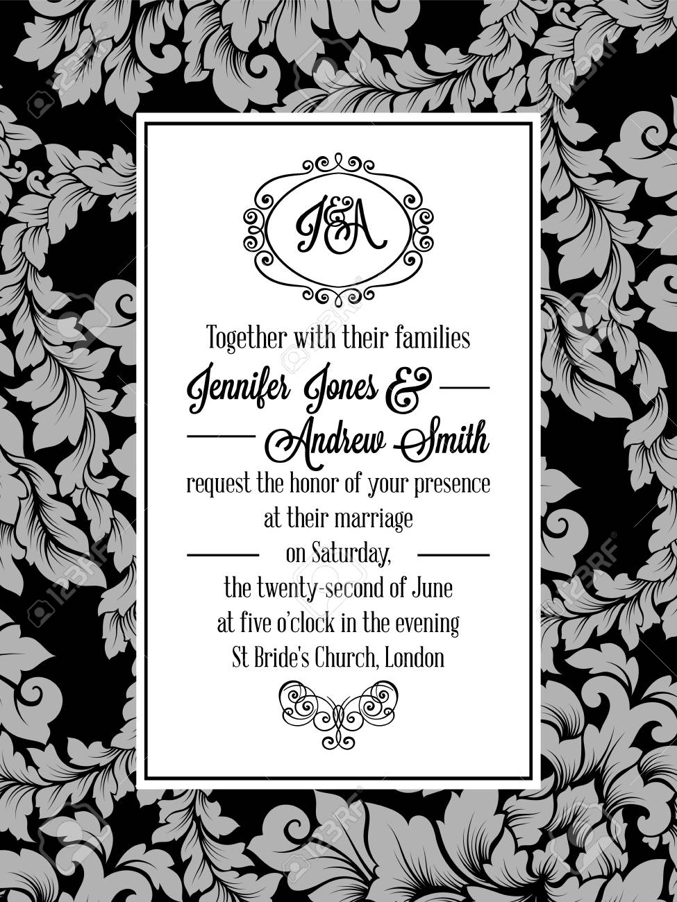 Damask Wedding Invitations Damask Pattern Design For Wedding Invitation In Black And White