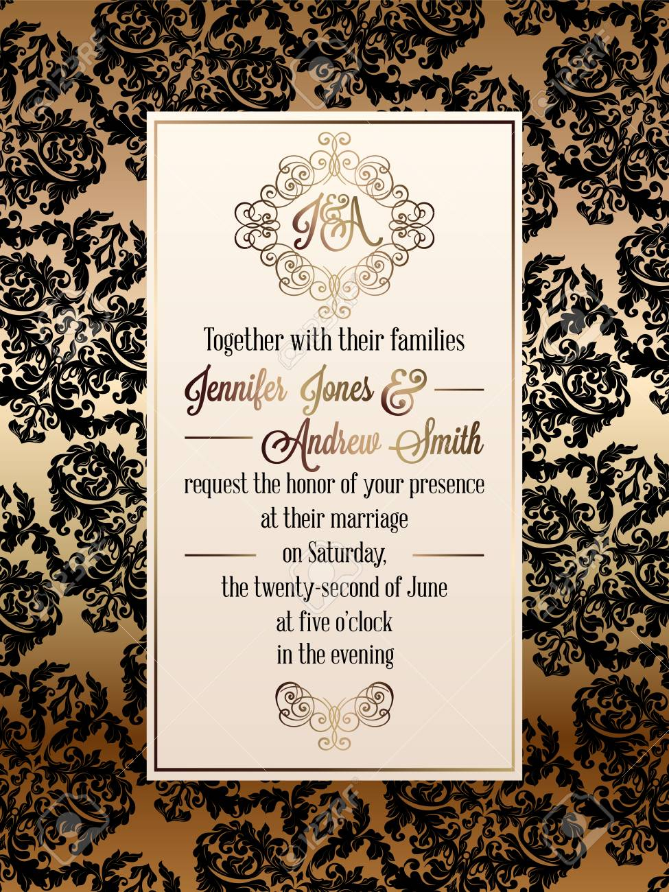 Damask Wedding Invitations Vintage Baroque Style Wedding Invitation Card Template Elegant