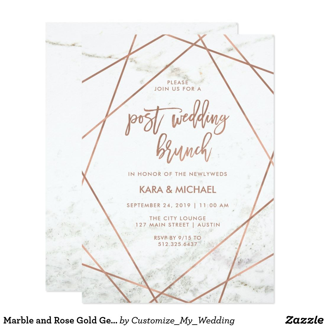 Post Wedding Brunch Invitations Marble And Rose Gold Geometric Post Wedding Brunch Invitation