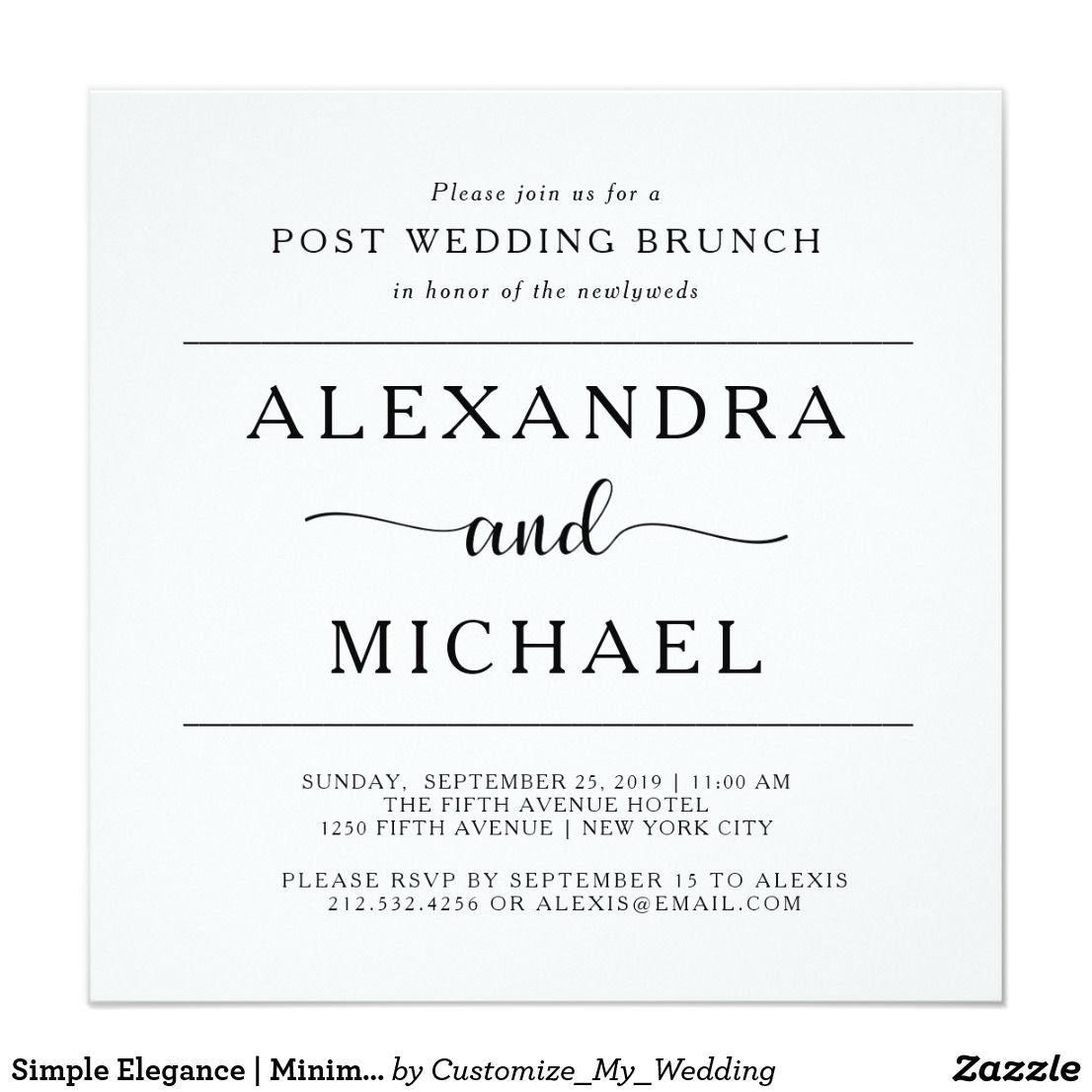 Post Wedding Brunch Invitations Simple Elegance Minimalist Post Wedding Brunch Invitation In 2018