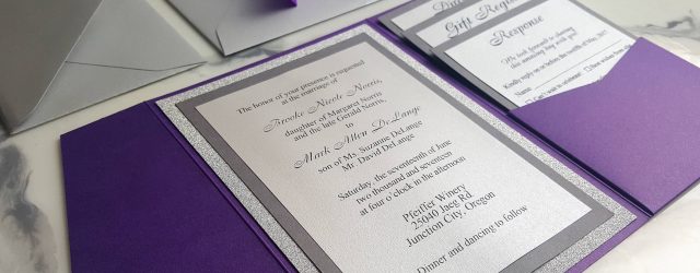 Purple And Silver Wedding Invitations Purple Silver Wedding Invitations Metallic Pocket Fold Etsy