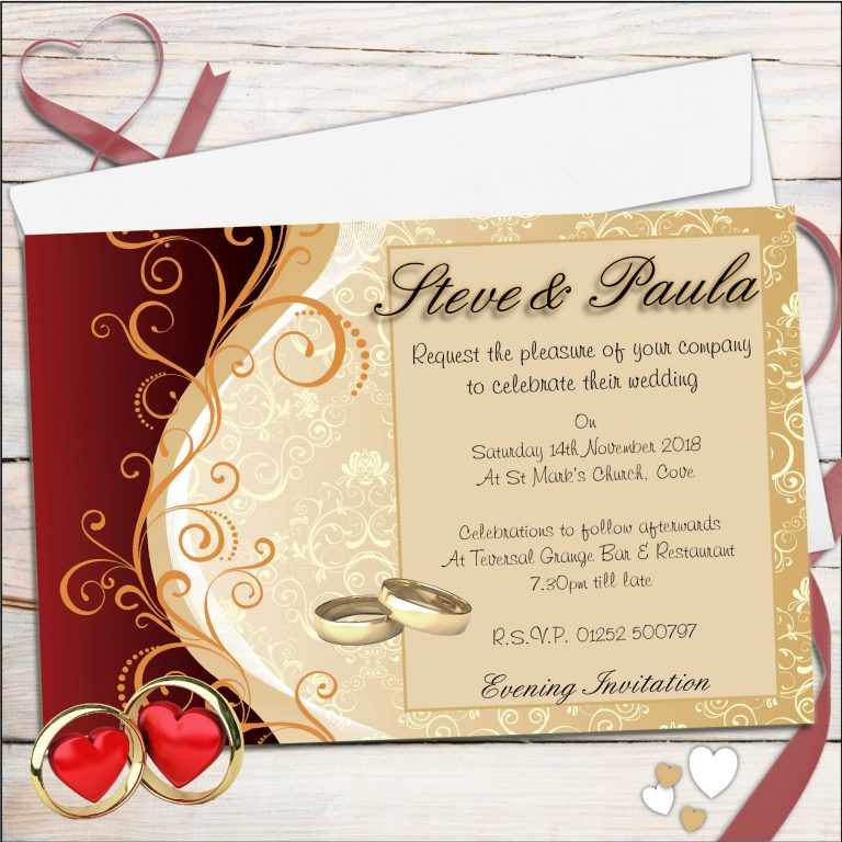 Red And Gold Wedding Invitations 10 Personalised Red Gold Wedding ...